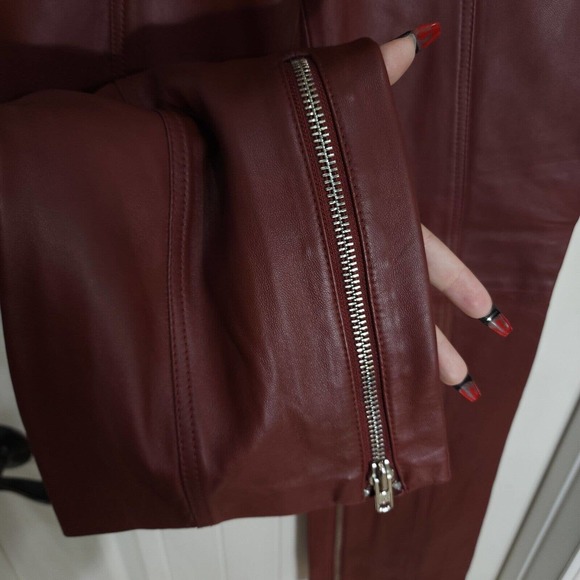 L'Academie Womens Pants Kira Burgundy Red Leather Zip Ankle High Rise Trouser XS - Picture 7 of 13